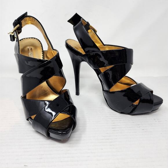 Report Signature Black Platform Heels Cutouts Buckle Closure Women's Size 8 - Picture 2 of 9